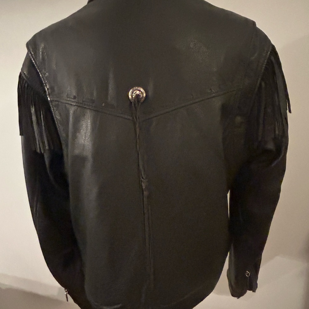Harley-Davidson Black Leather Jacket with Fringe and Zipper Accents - Picture 8 of 16